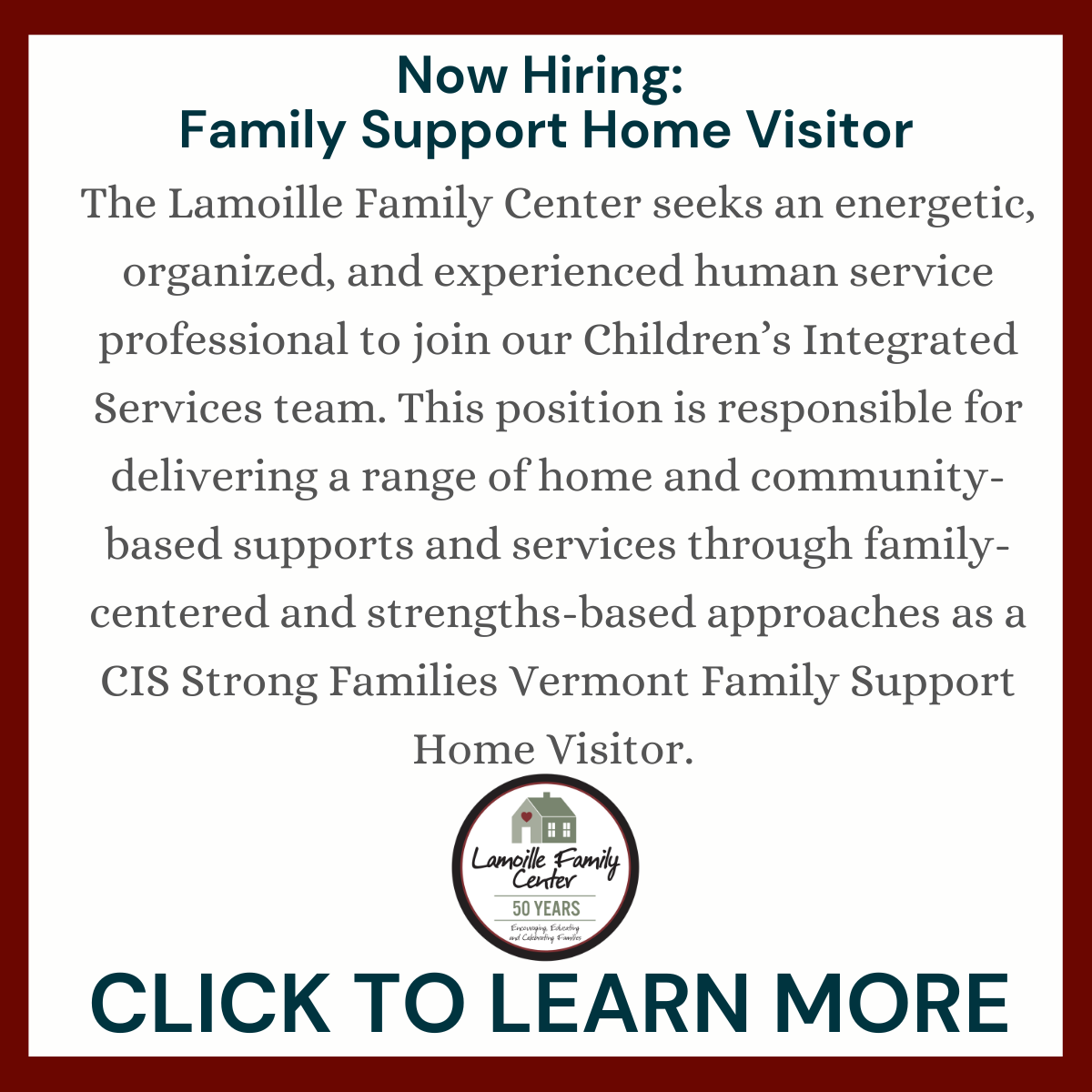 Job posting - Family Support Home Visitor (4 x 4 in)